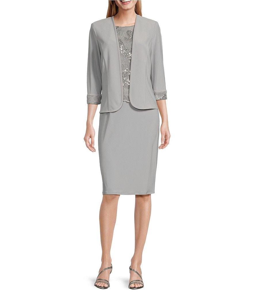 Le Bos 3/4 Sleeve Round Illusion Neck 2-Piece Jacket Dress Product Image