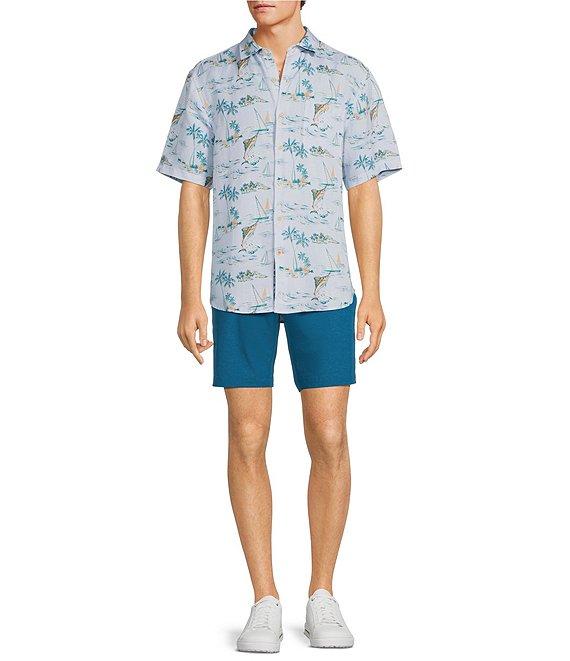 Tommy Bahama Sand/Sailfish Scenic Linen-Blend Short Sleeve Woven Shirt Product Image