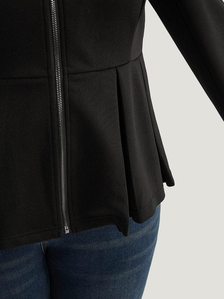 Pearl Beaded Zipper Plicated Detail Coat Female Product Image