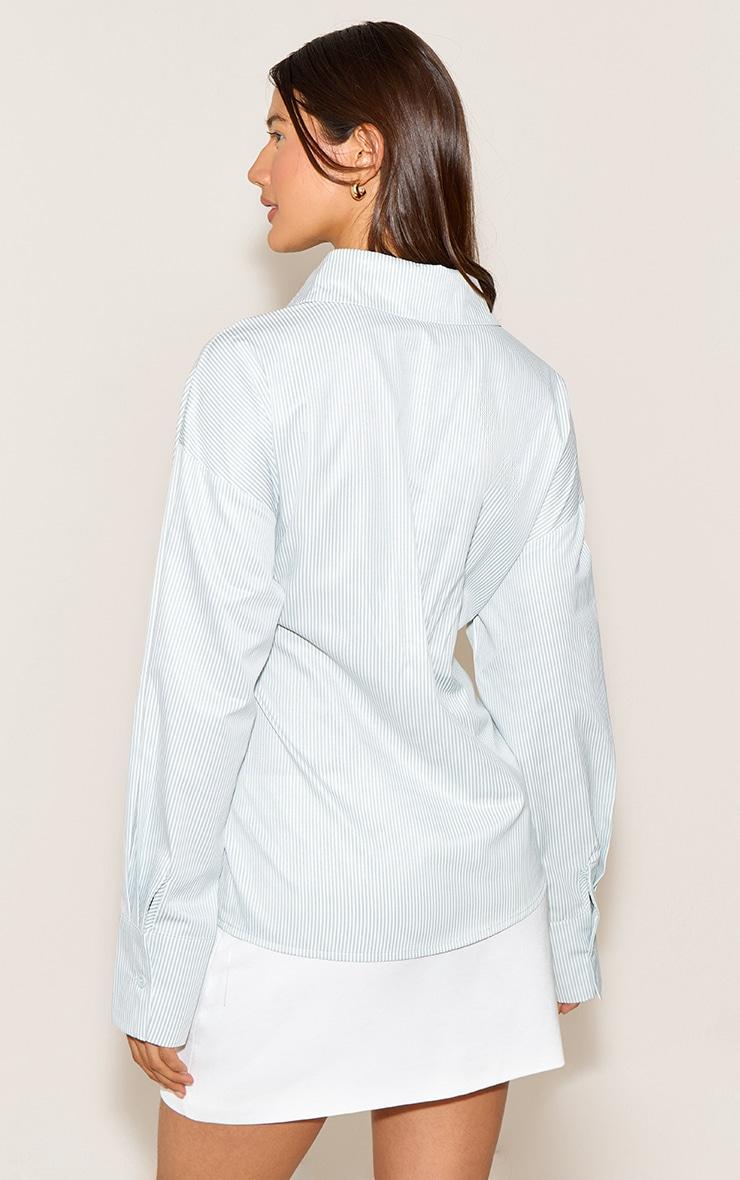 Sage Green Stripe Asymmetric Drape Shirt Product Image