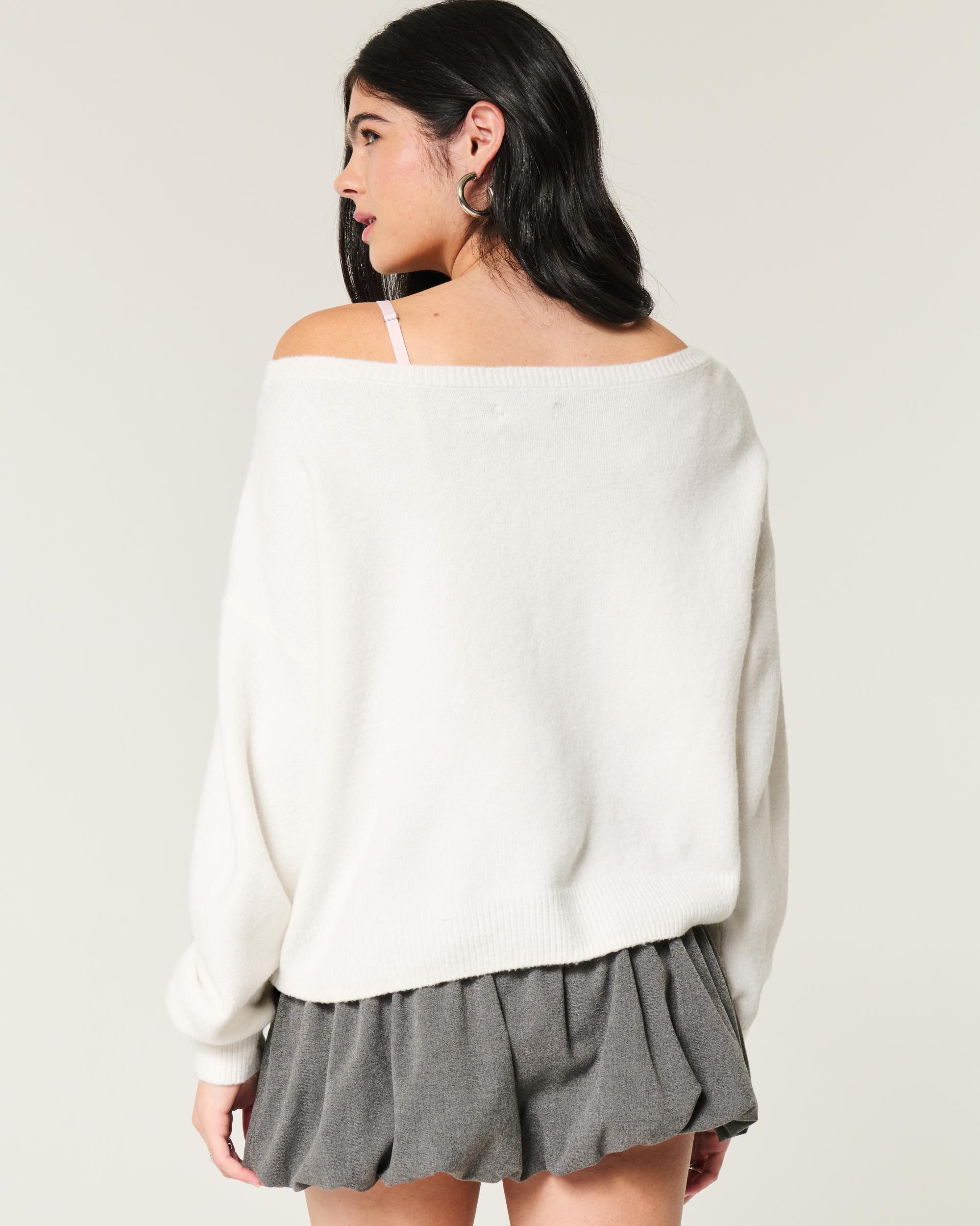 Hollister Comfy Cloud Easy Off-the-Shoulder Deer Graphic Sweater Product Image