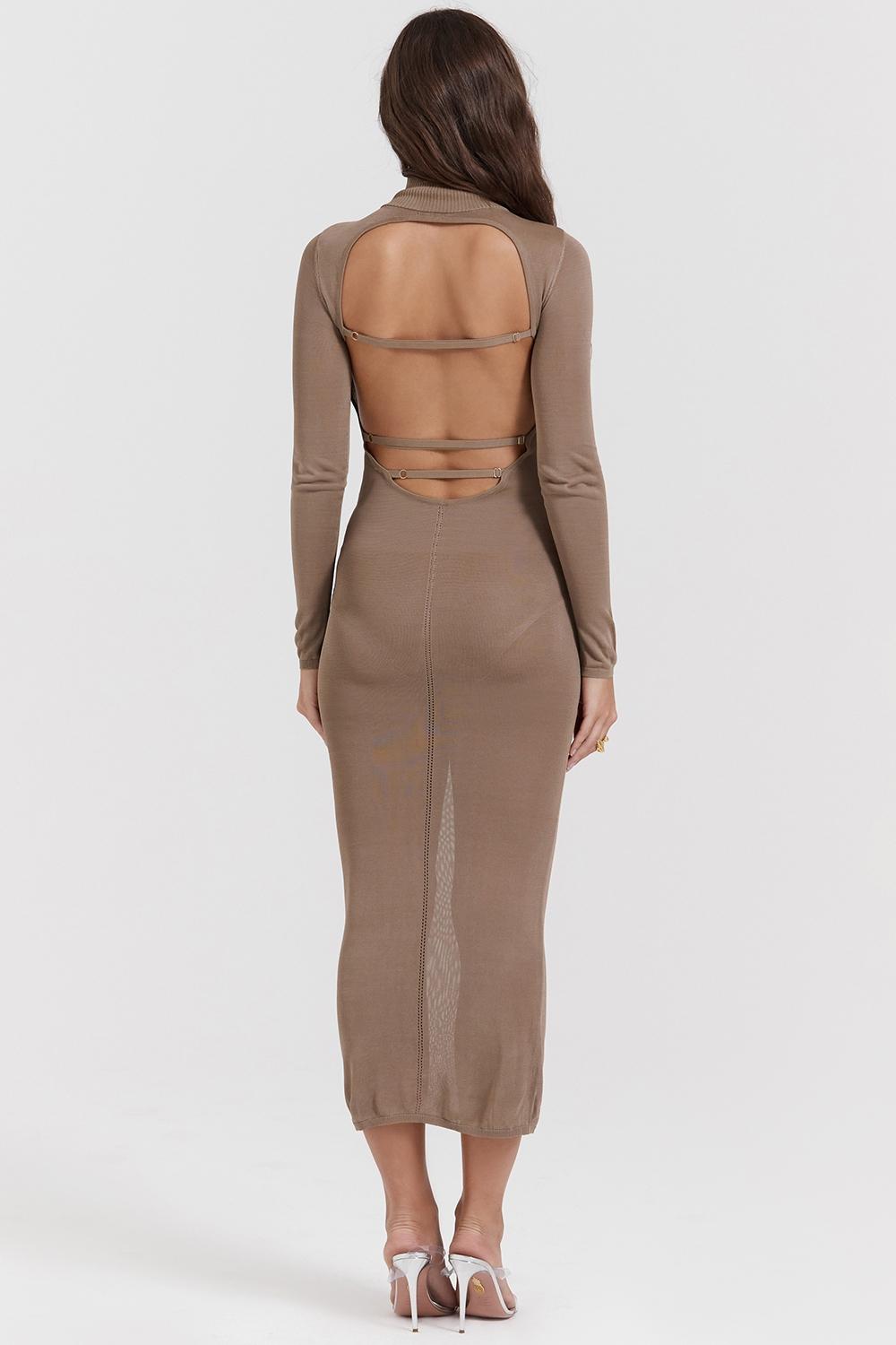 Roberta  tan knit midi dress Product Image