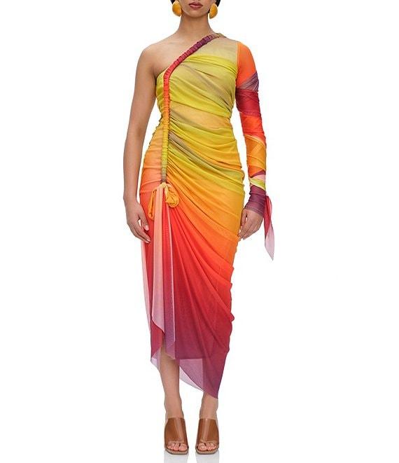 Andrea Iyamah Turi Mesh Ombre One Shoulder Long Sleeve Dress Product Image