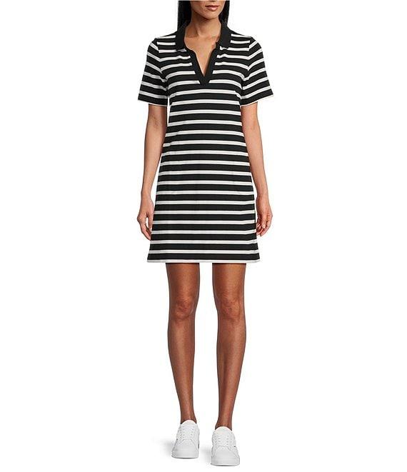 Tommy Bahama Coastal Cabana Horizontal Striped Jersey Collared Split-V Neck Short Sleeve Dress Product Image