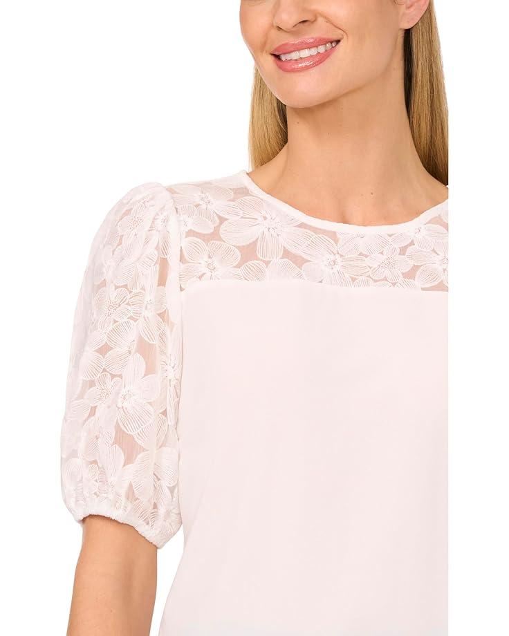 Puff Short Sleeves Mix Media Top Product Image