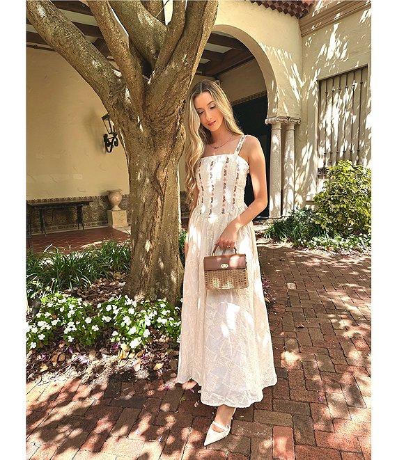 Agua Bendita Emerald Embroidered Square Neck Sleeveless Maxi Dress Product Image