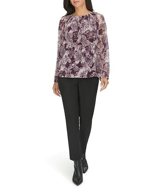 Calvin Klein Printed Chiffon Crew Neck Long Sleeve Top Product Image