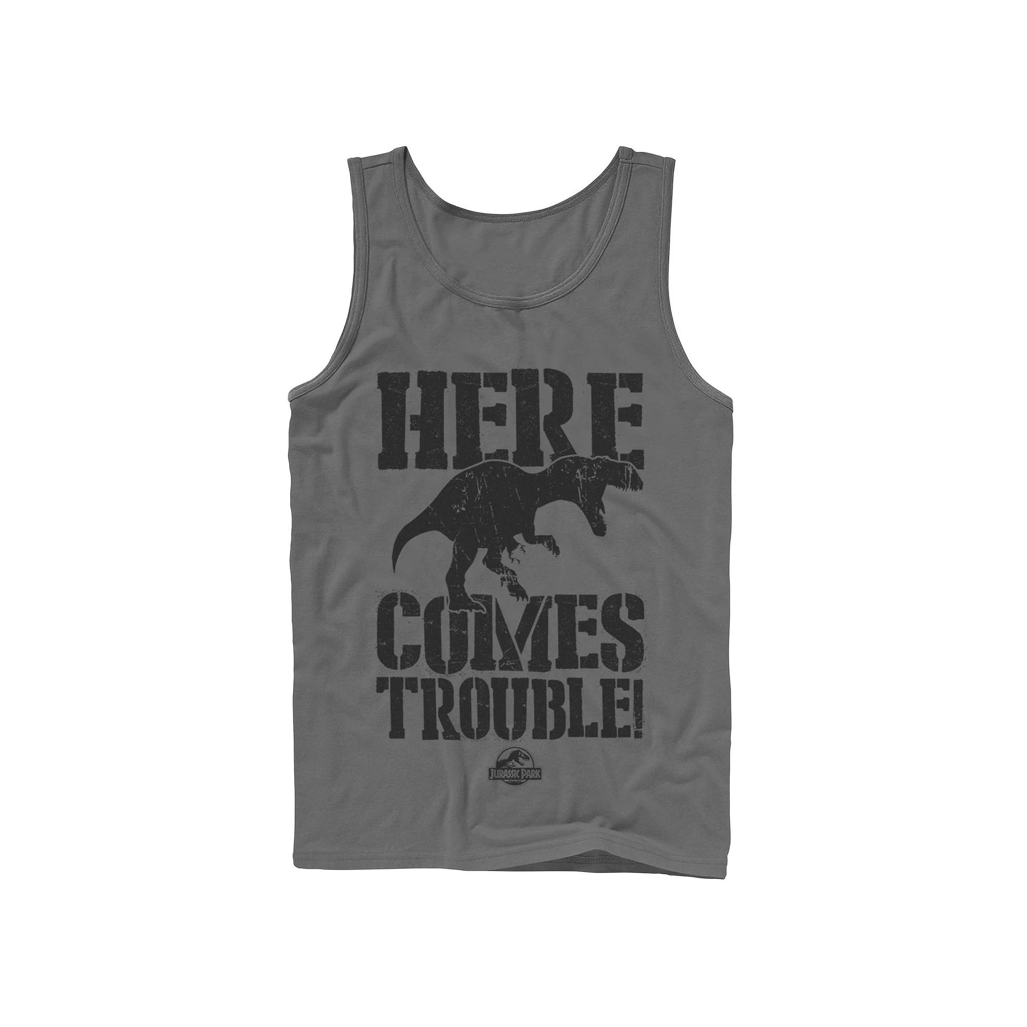 Men's Jurassic Park Here Comes Trouble Tank Top,  Product Image