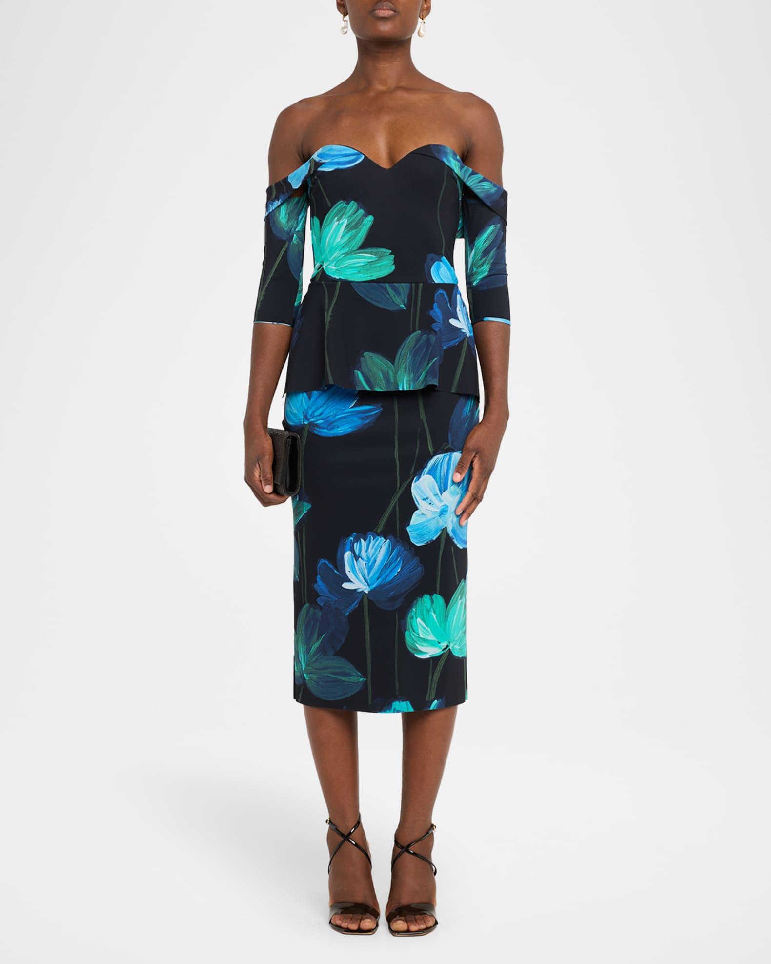 Off-Shoulder Bodycon Peplum Midi Dress Product Image