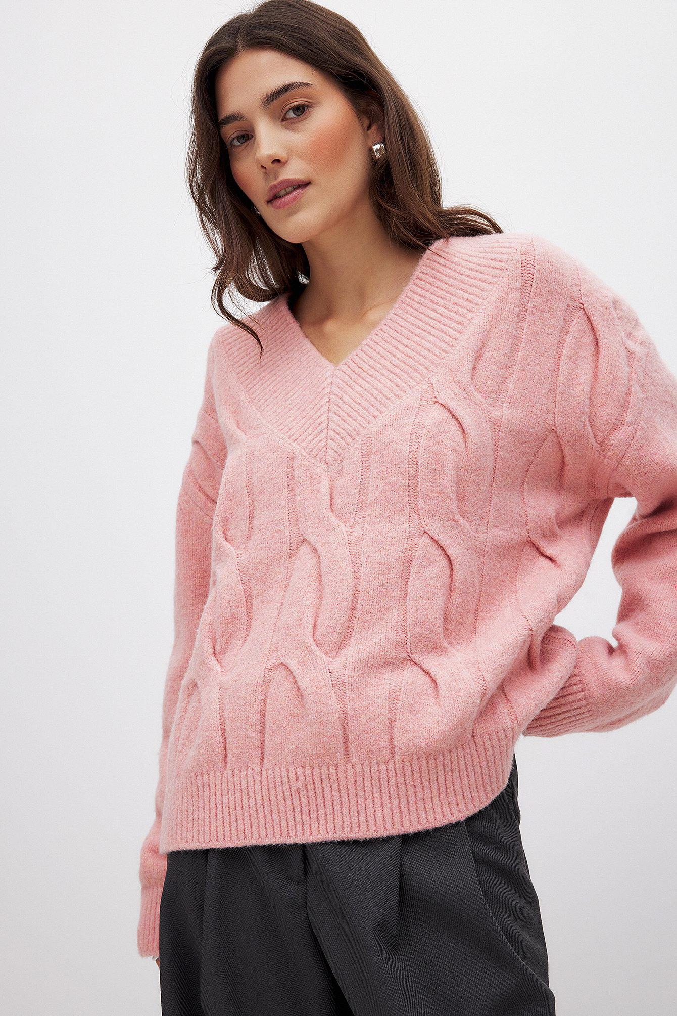 Knitted V-Neck Cable Sweater Product Image