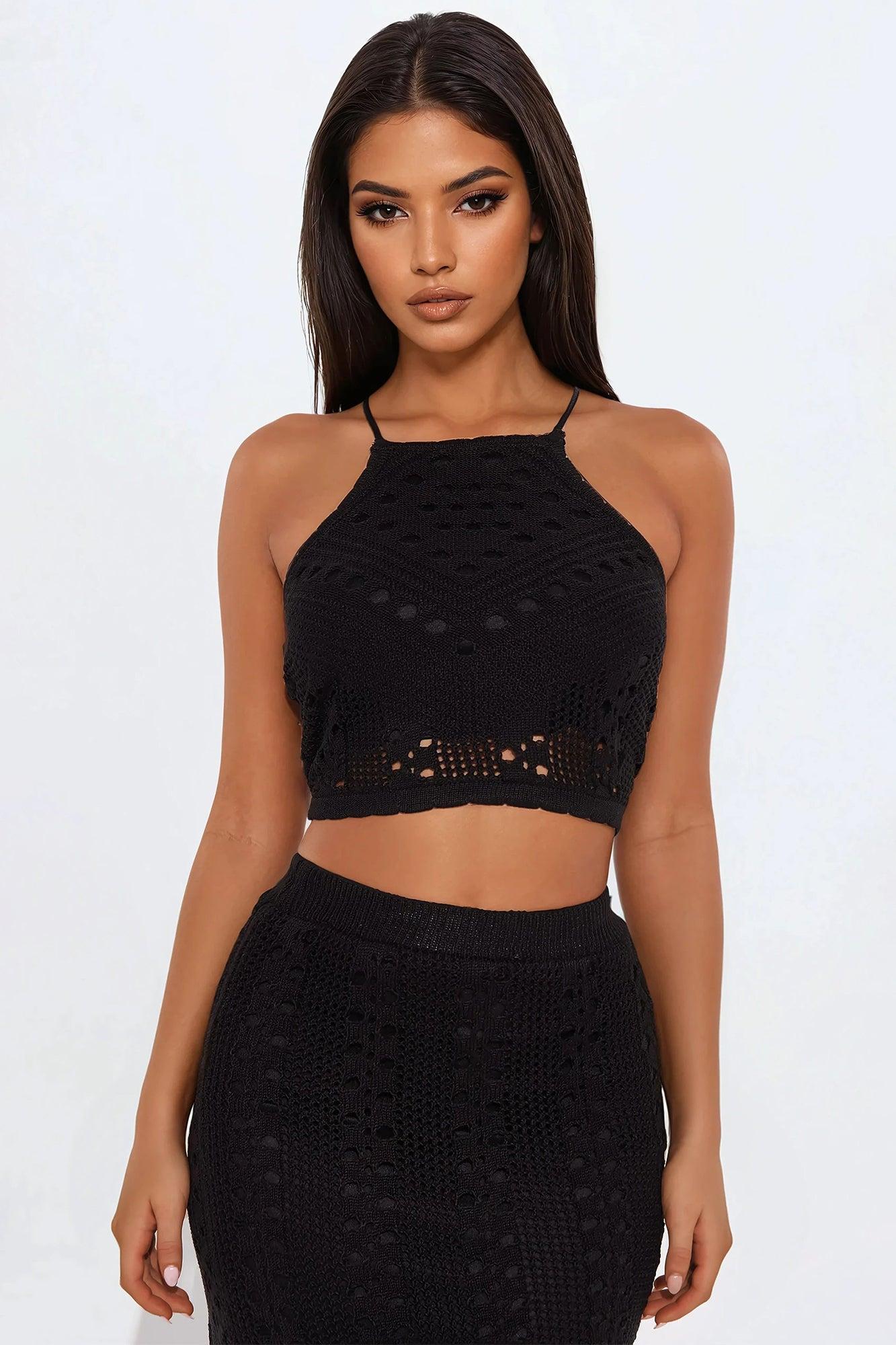 Frances Crochet Maxi Skirt Set - Black Product Image