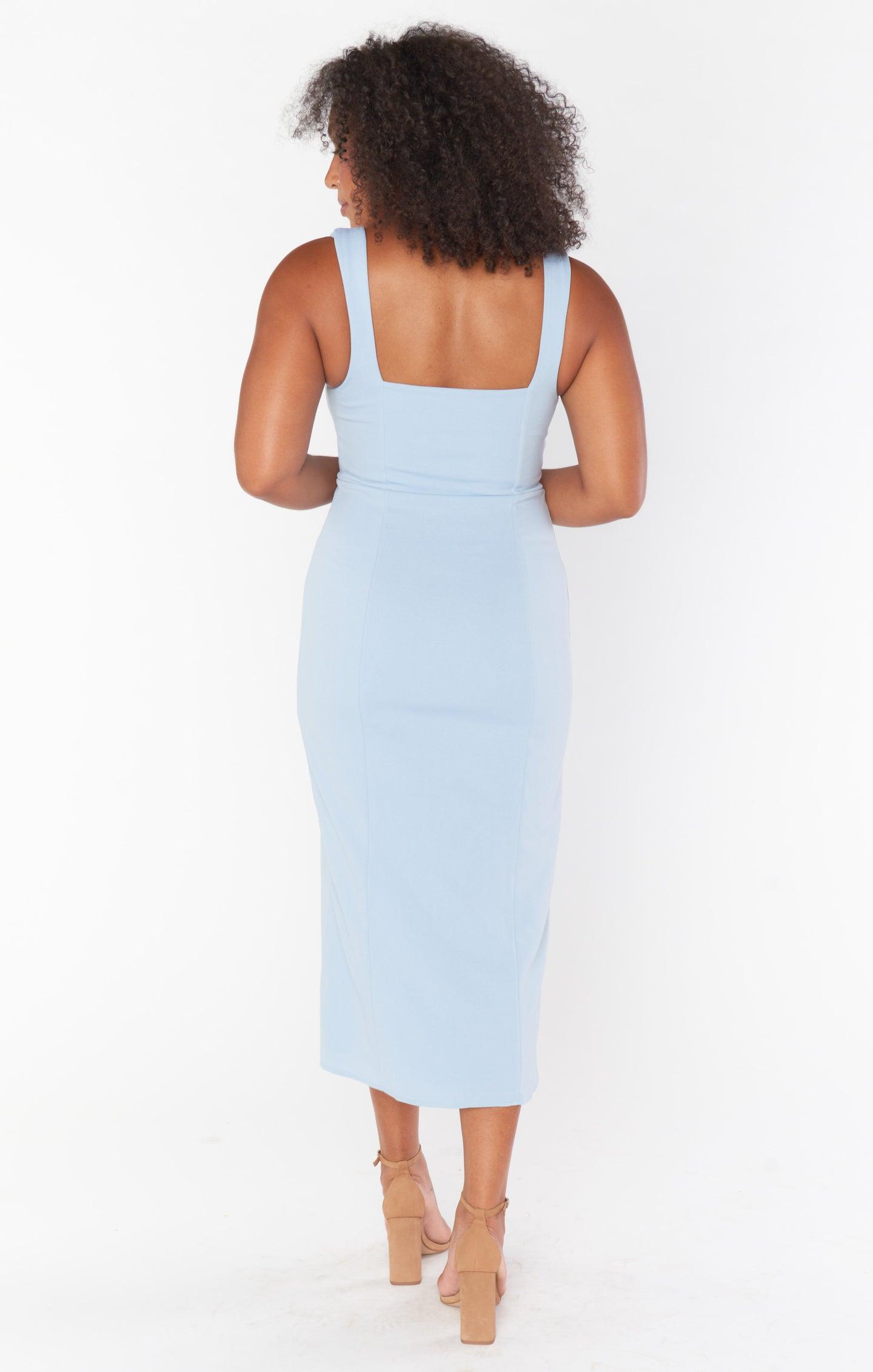 Eden Midi Dress ~ Steel Blue Stretch Product Image