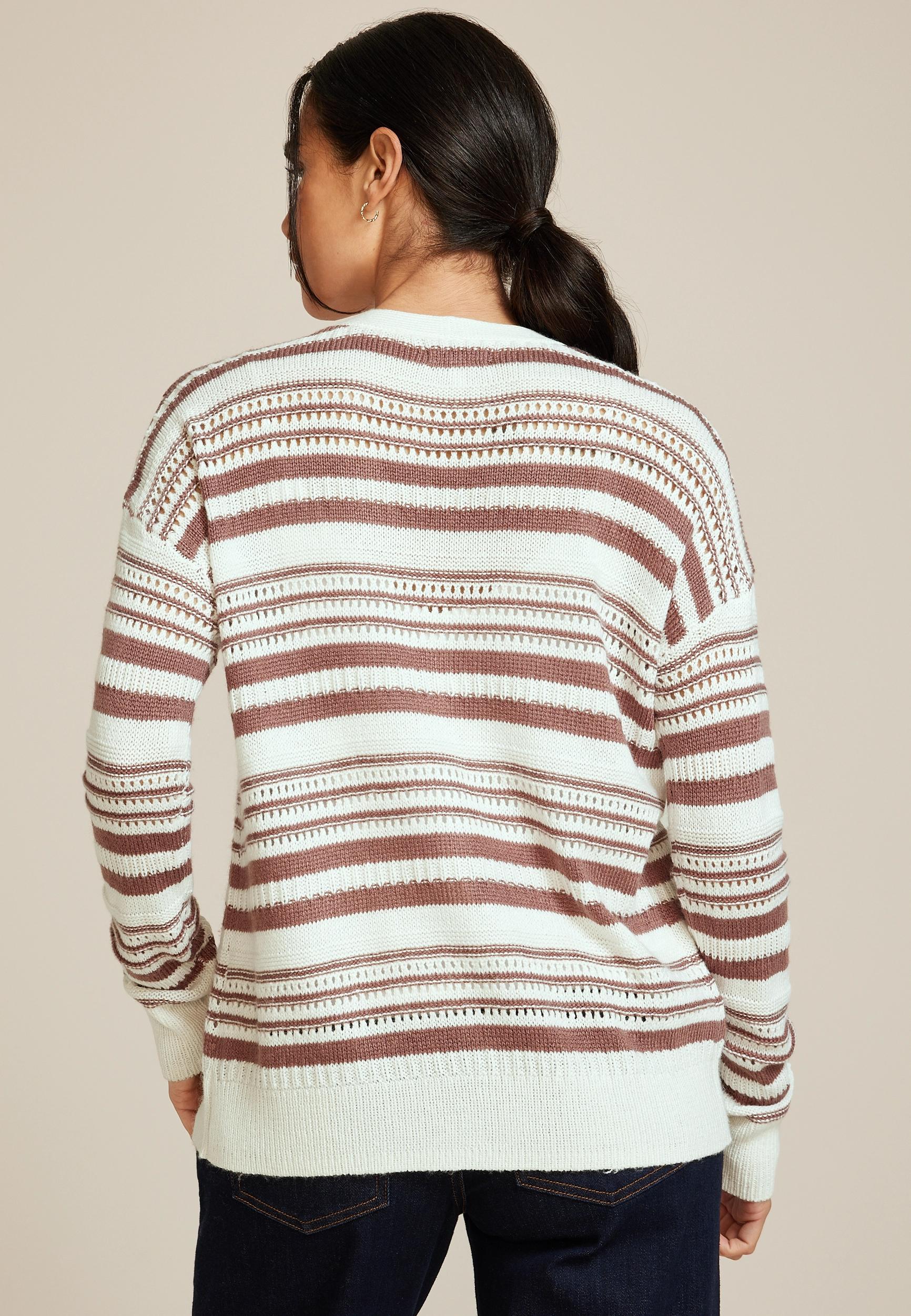 Striped Pointelle Button Front Cardigan Product Image