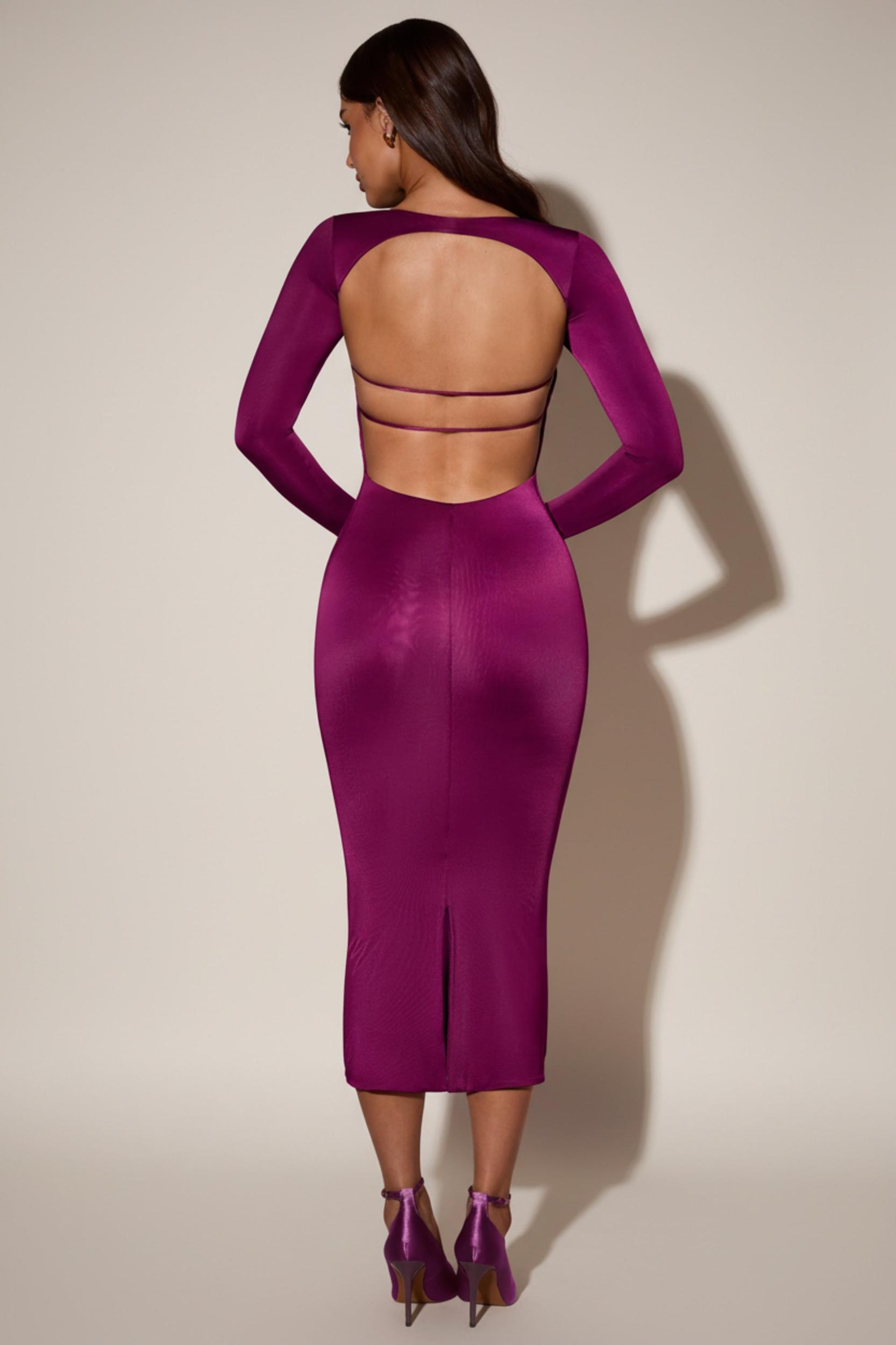 Cowl-Neck Long-Sleeve Midaxi Dress in Plum Product Image