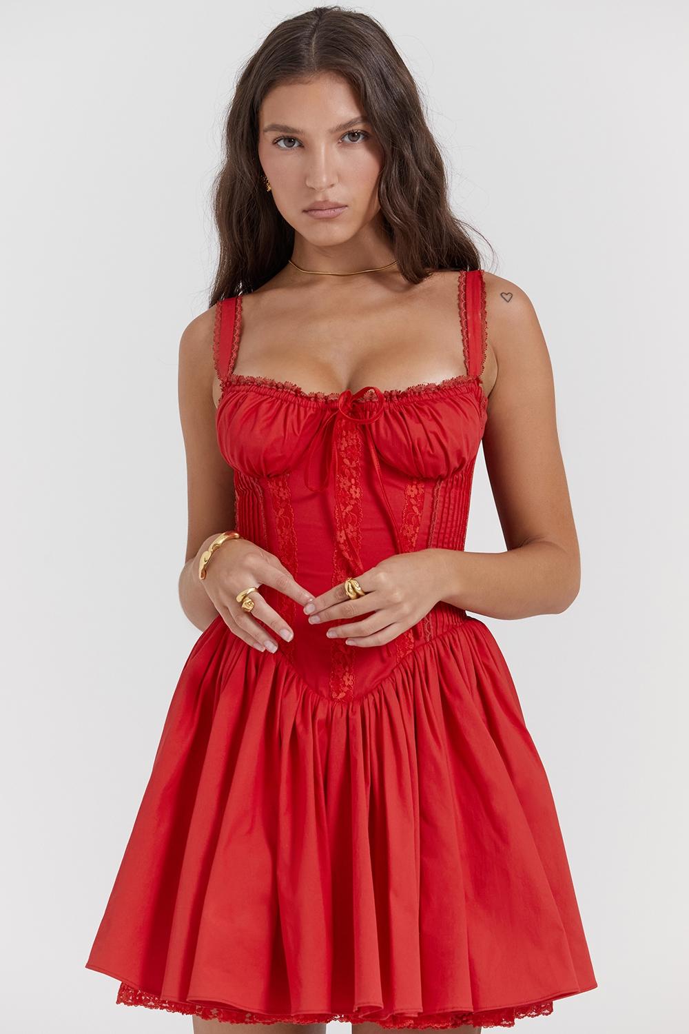 Pietra  cherry corset mini dress Product Image