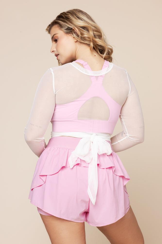 Bow Back Mesh Reversible Long Sleeve Top - Bright White Product Image