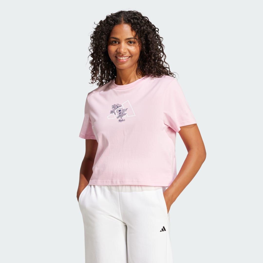 adidas Tech Illustrate Graphic Loose Fit Crop Tee True Pink M Womens Product Image