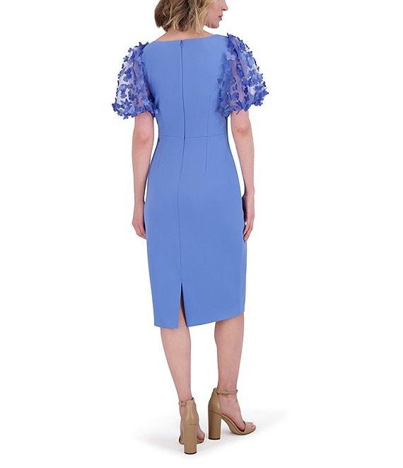 Eliza J Scuba Crepe Scoop Neck Short Puff Sleeve 3D Butterfly Sheath Midi Dress Product Image