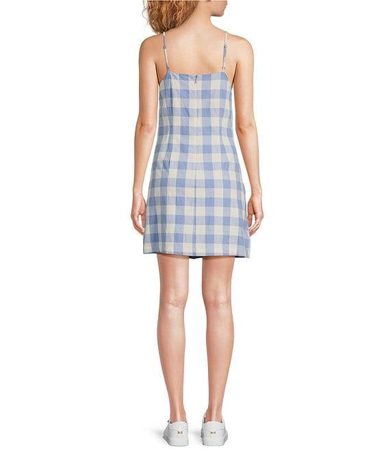 Skies Are Blue Gingham Graphic Cocktail Print Square Neckline Sleeveless Mini Dress Product Image