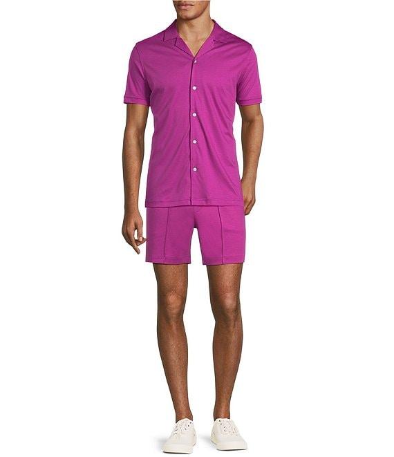 Murano Liquid Luxury Slim Fit Solid Coatfront Short Sleeve Woven Camp Shirt Product Image