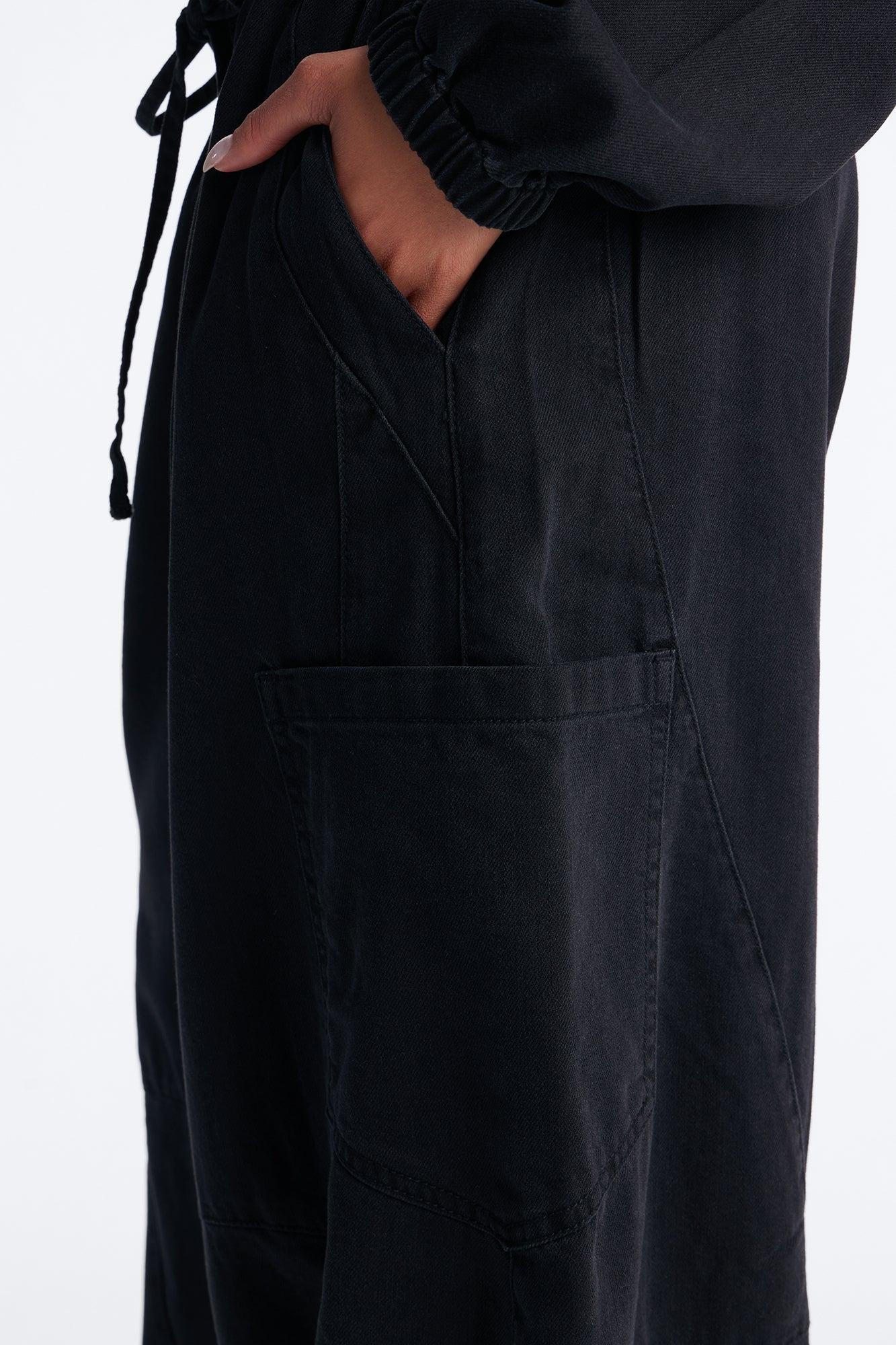 Premium Drapey Pull On Jogger Baggy Jeans - Black Wash Female Product Image