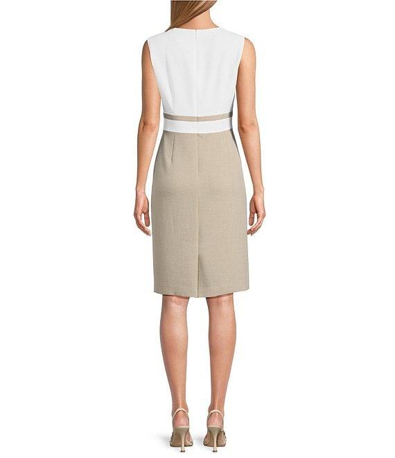 Kasper Crepe Colorblock Crew Neck Sleeveless Sheath Dress Product Image