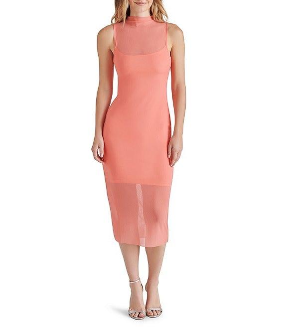 Steve Madden Sidra Mesh Mock Neck Sleeveless Midi Bodycon Dress Product Image