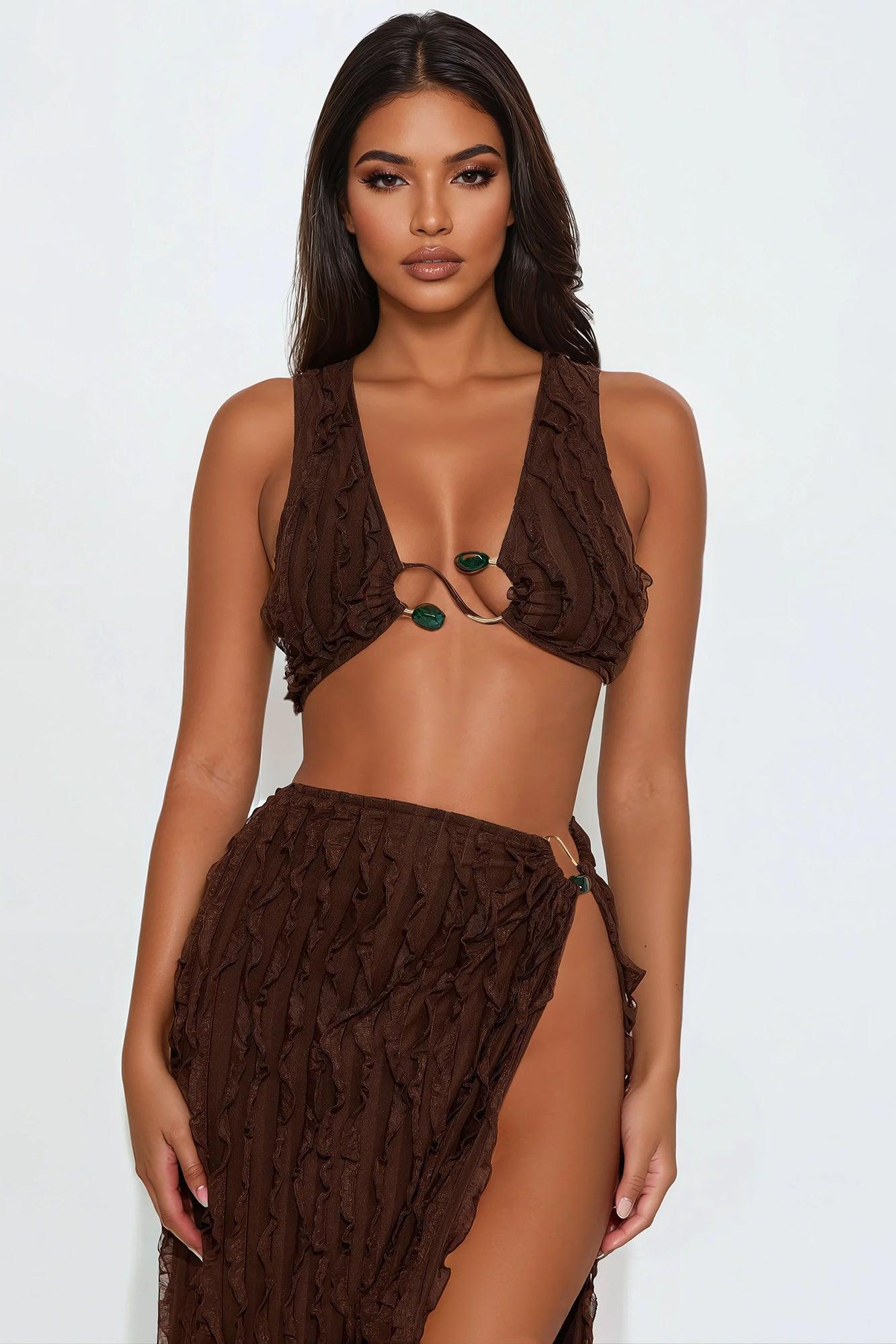 Oceanfront Elegance Maxi Skirt Set - Brown Product Image