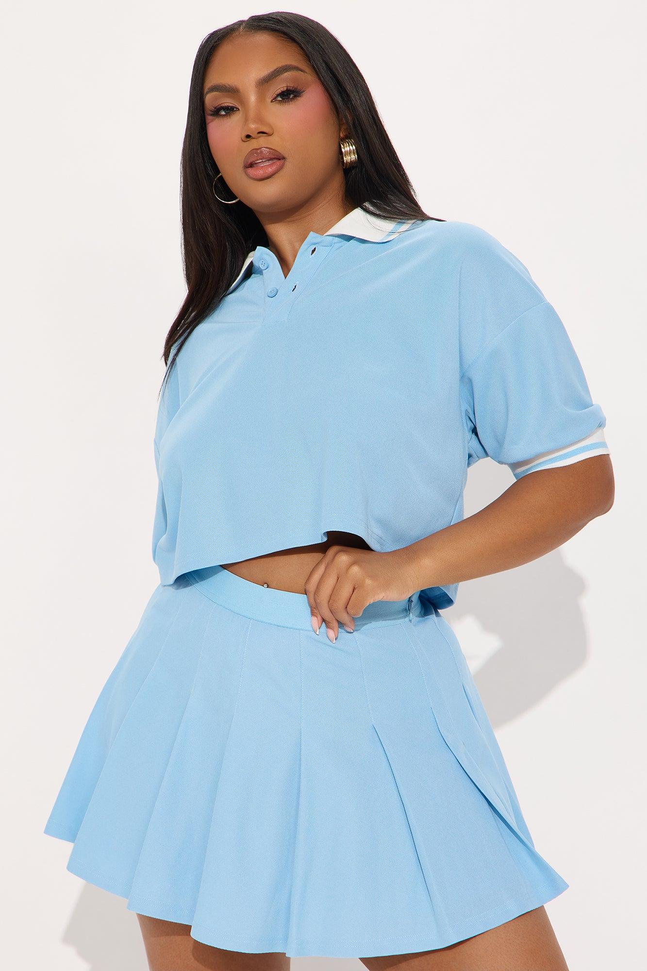 Polo Match Pleated Mini Skirt Set - LightBlue Product Image