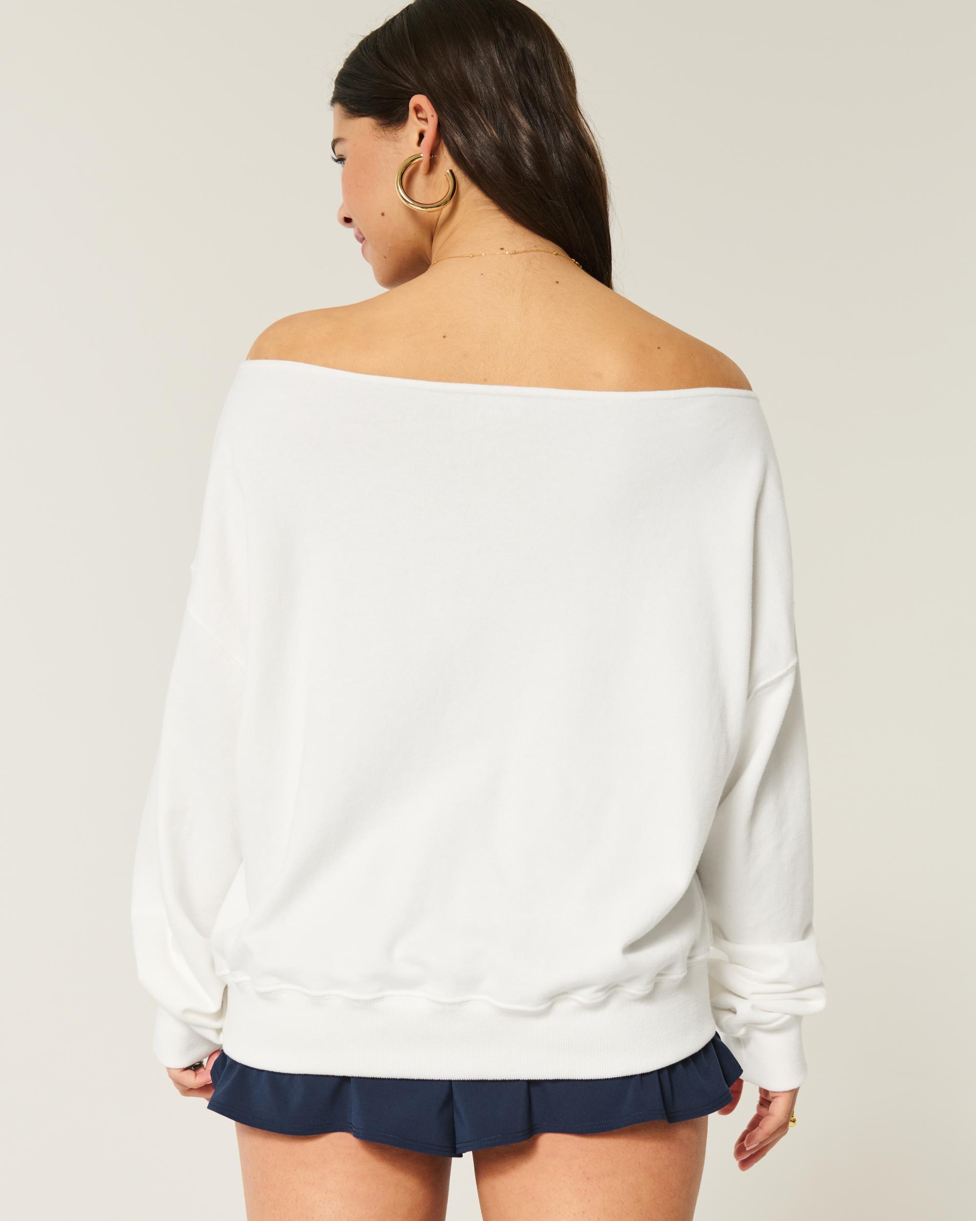 Easy Off-the-Shoulder Boston Sports Graphic Sweatshirt Product Image