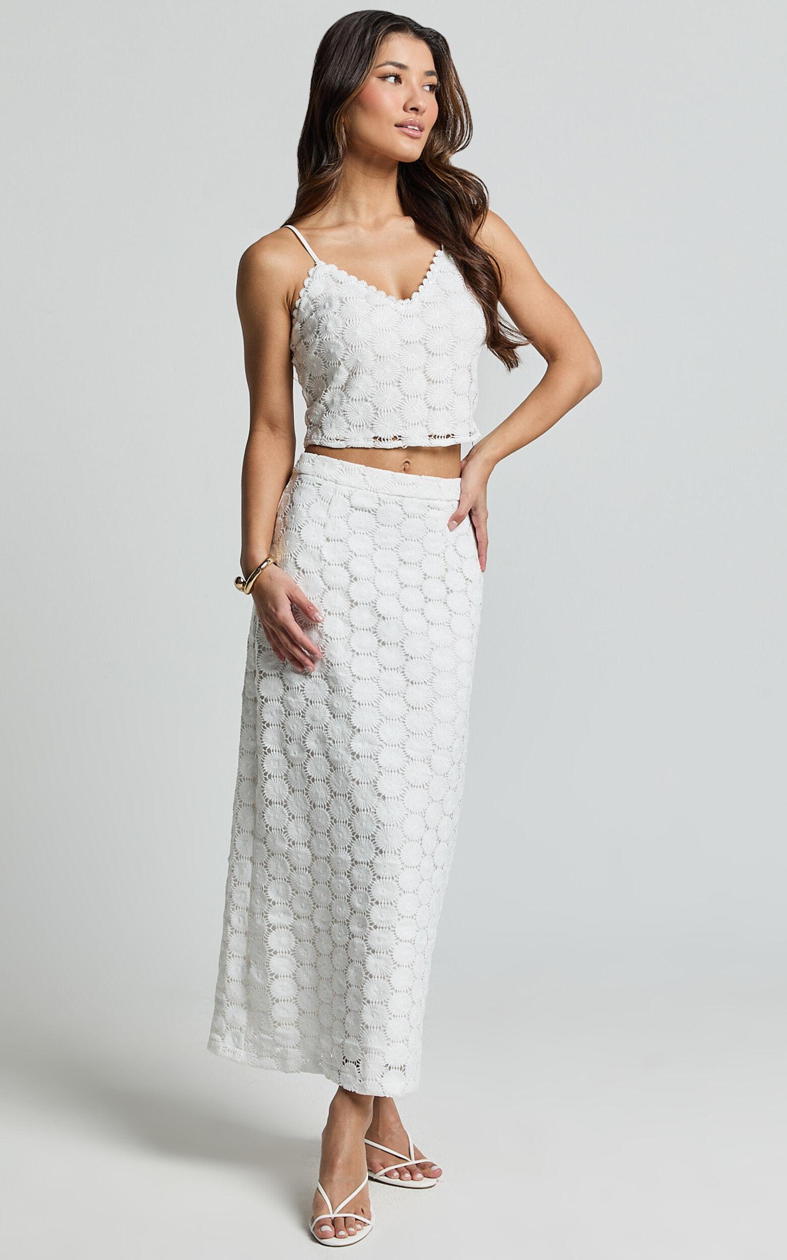 Wendy Top - Broderie Lace Cami Crop Top in White Product Image