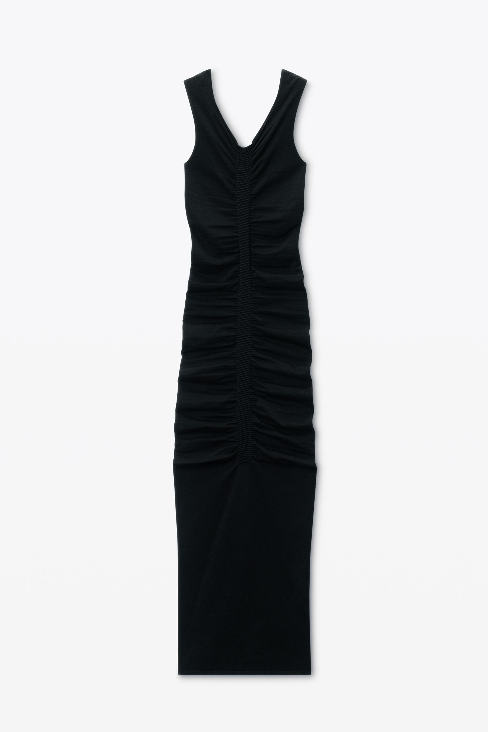 Ruched Wide V-neck Maxi Dress Product Image