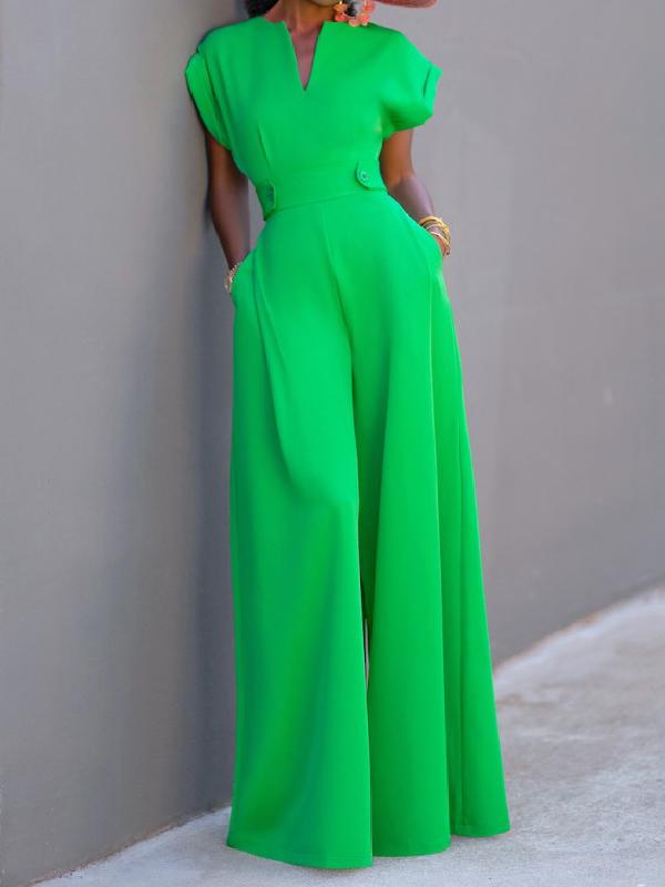 Cap Sleeve Wide Leg Solid Color Jumpsuits Product Image