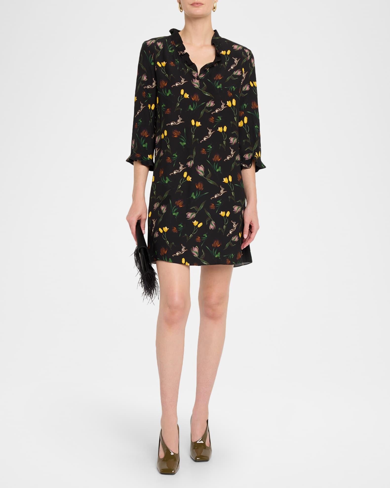 Floral Ruffle 3/4-Sleeve Mini Dress Product Image