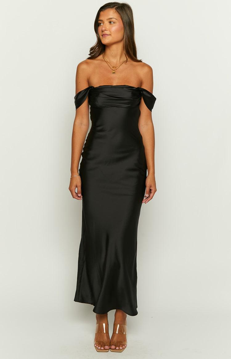 Ella Black Off Shoulder Formal Maxi Dress Product Image