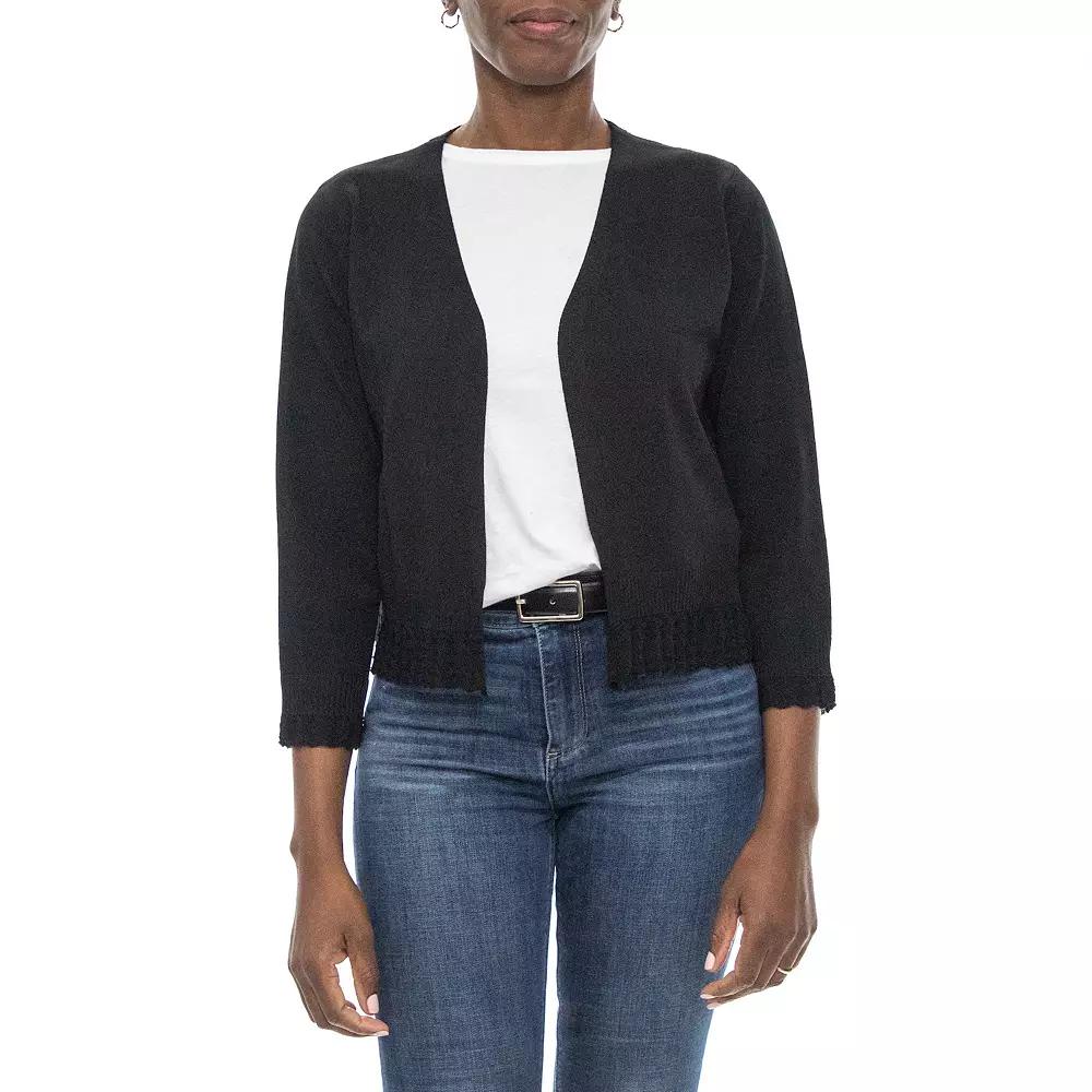 Women's Nina Leonard Pointelle-Trim Bolero, Size: XL, Black Product Image