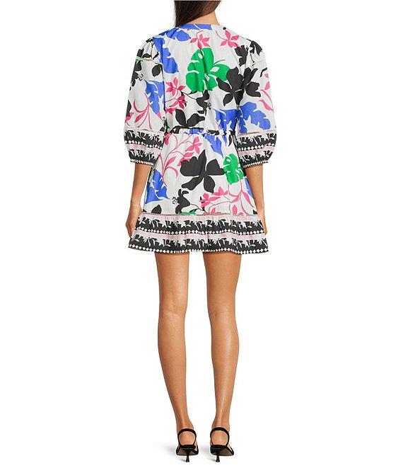 Layered With Love Crew Neck 3/4 Sleeve Printed Cotton Poplin A-Line Mini Dress Product Image