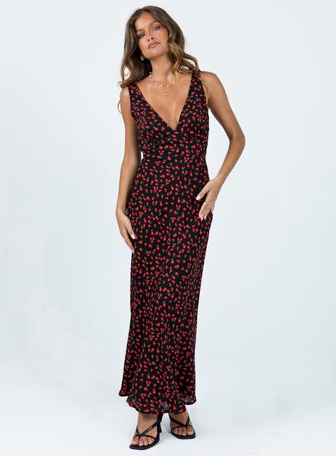 Nellie Maxi Dress Black/Red Floral Product Image