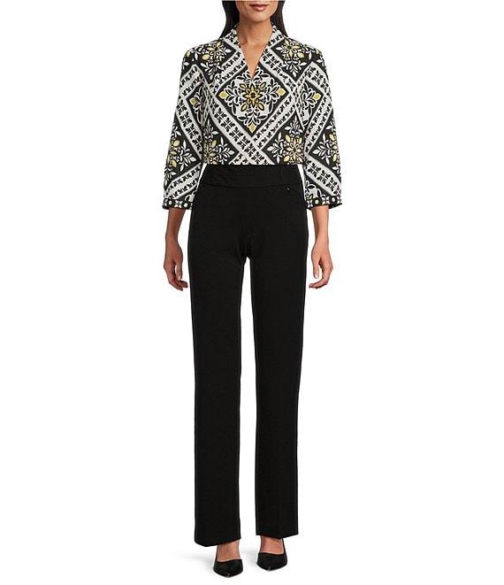 Investments Caroline Signature Bandana Foulard Print 3/4 Sleeve V-Neck Button Front Top Product Image