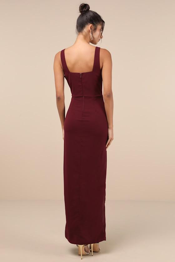 Glamorous Disposition Burgundy Ruched Maxi Dress Product Image