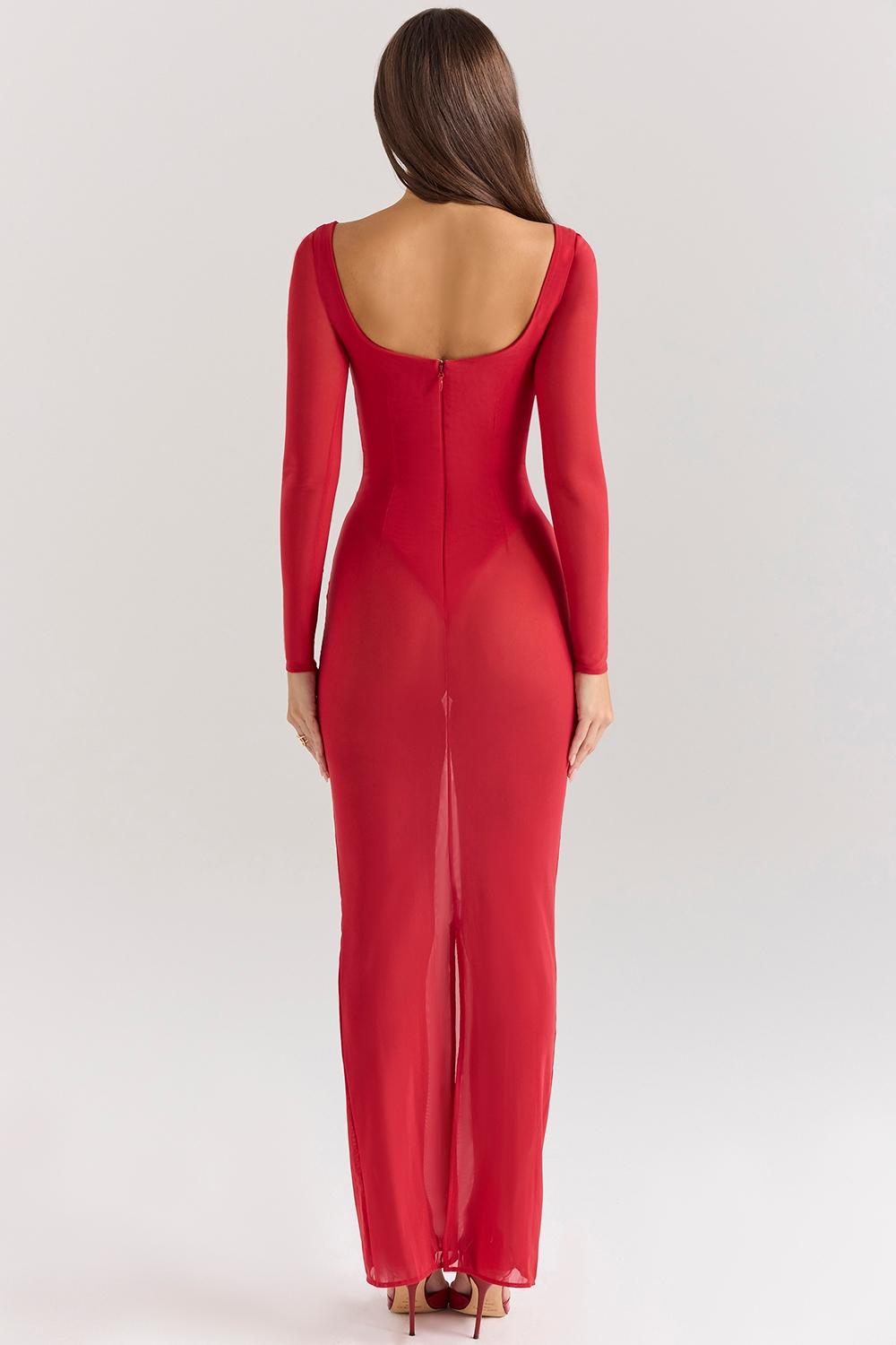 Everly  holly red mesh maxi dress with bodysuit Product Image
