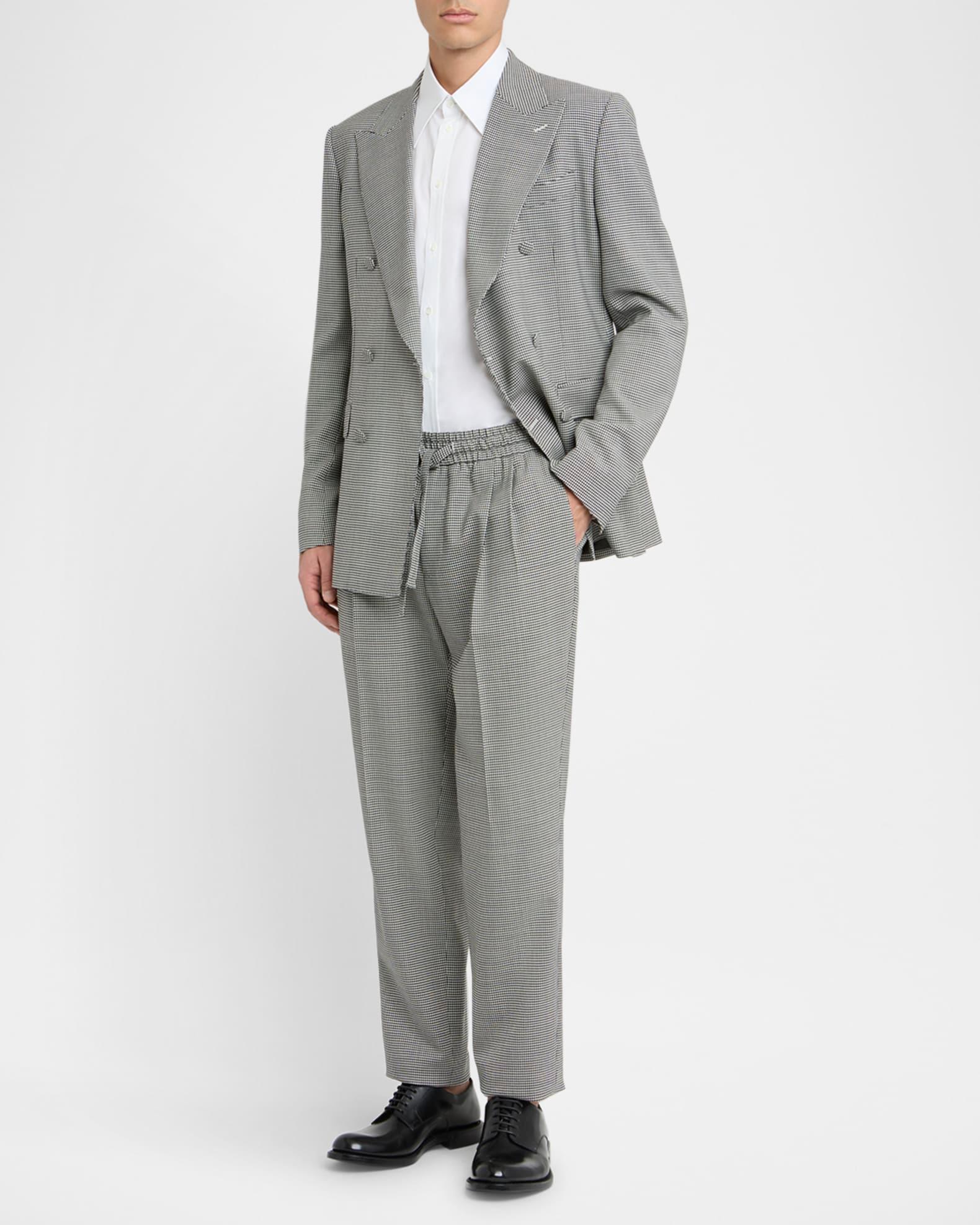Men's Micro-Houndstooth Pleated Drawstring Pants Product Image