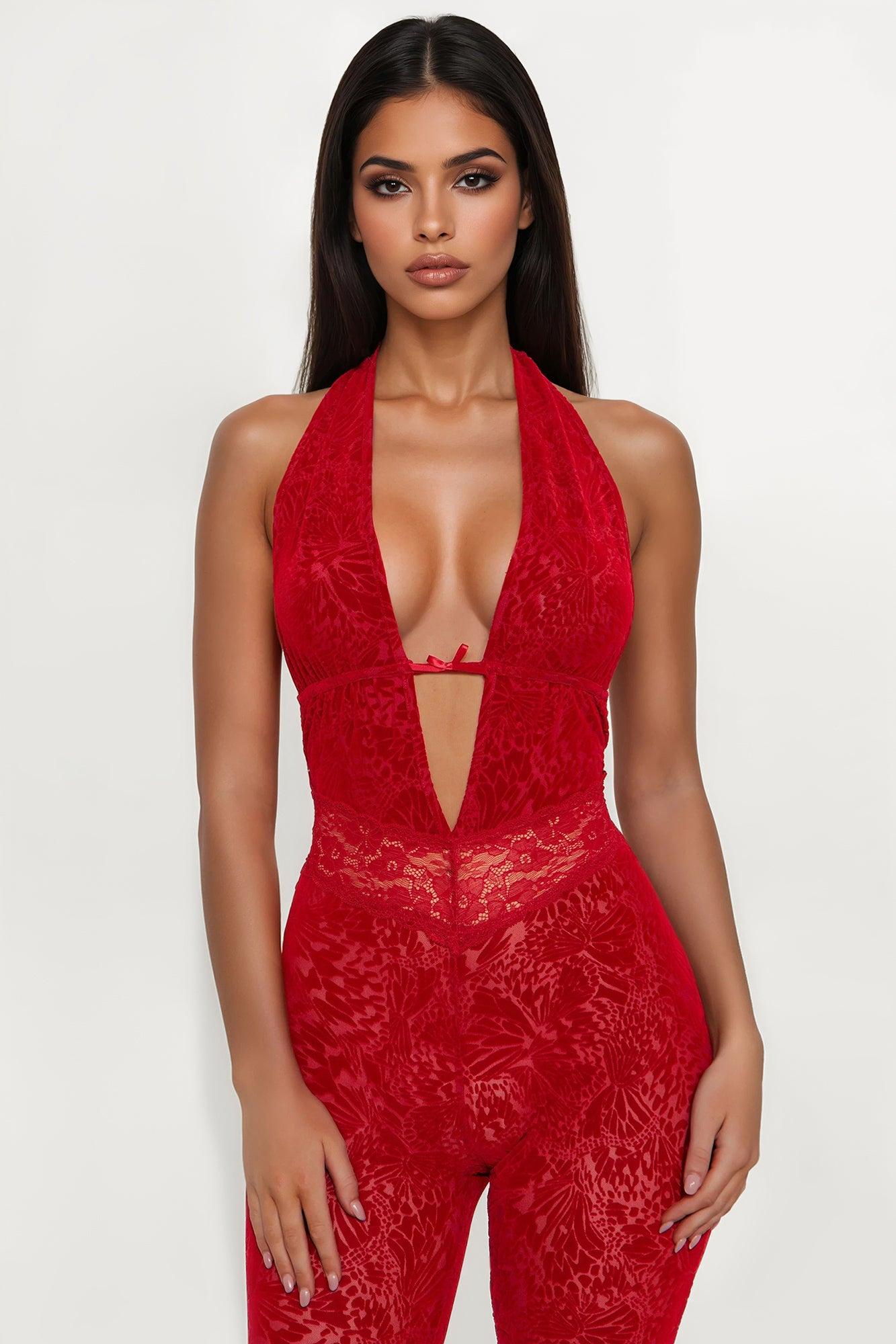 Cielo Mesh Jumpsuit - Red Female Product Image