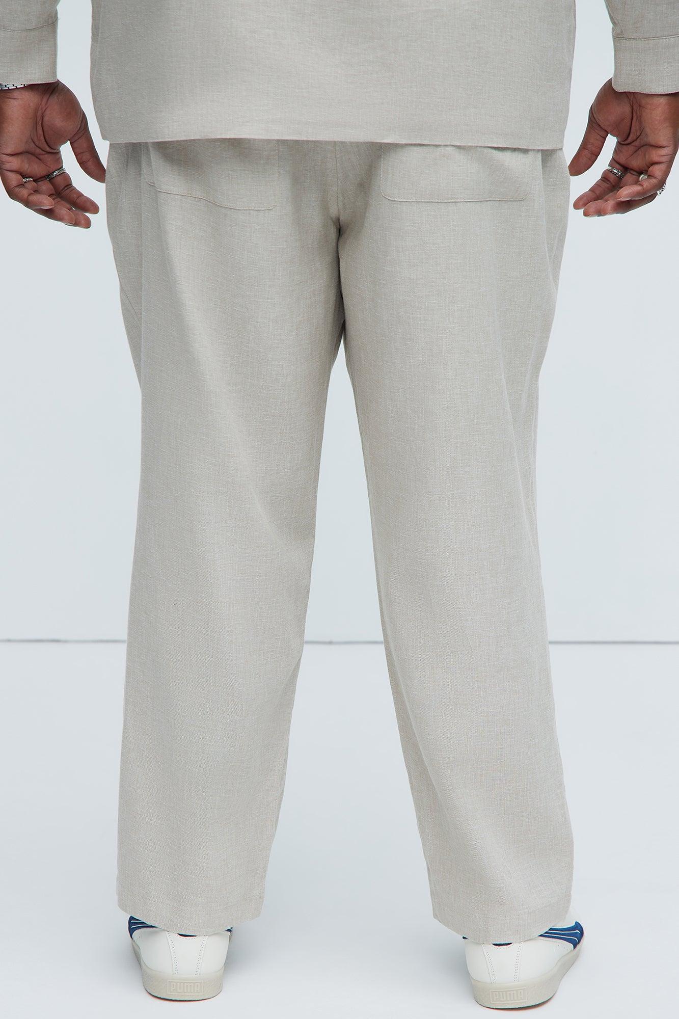 Bahamas Straight Linen Pants - Stone Product Image