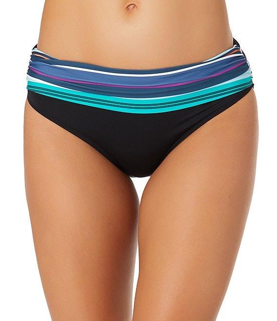 Anne Cole Barcode Multi Color Stripe Fold Over Hipster Swim Bottom Product Image