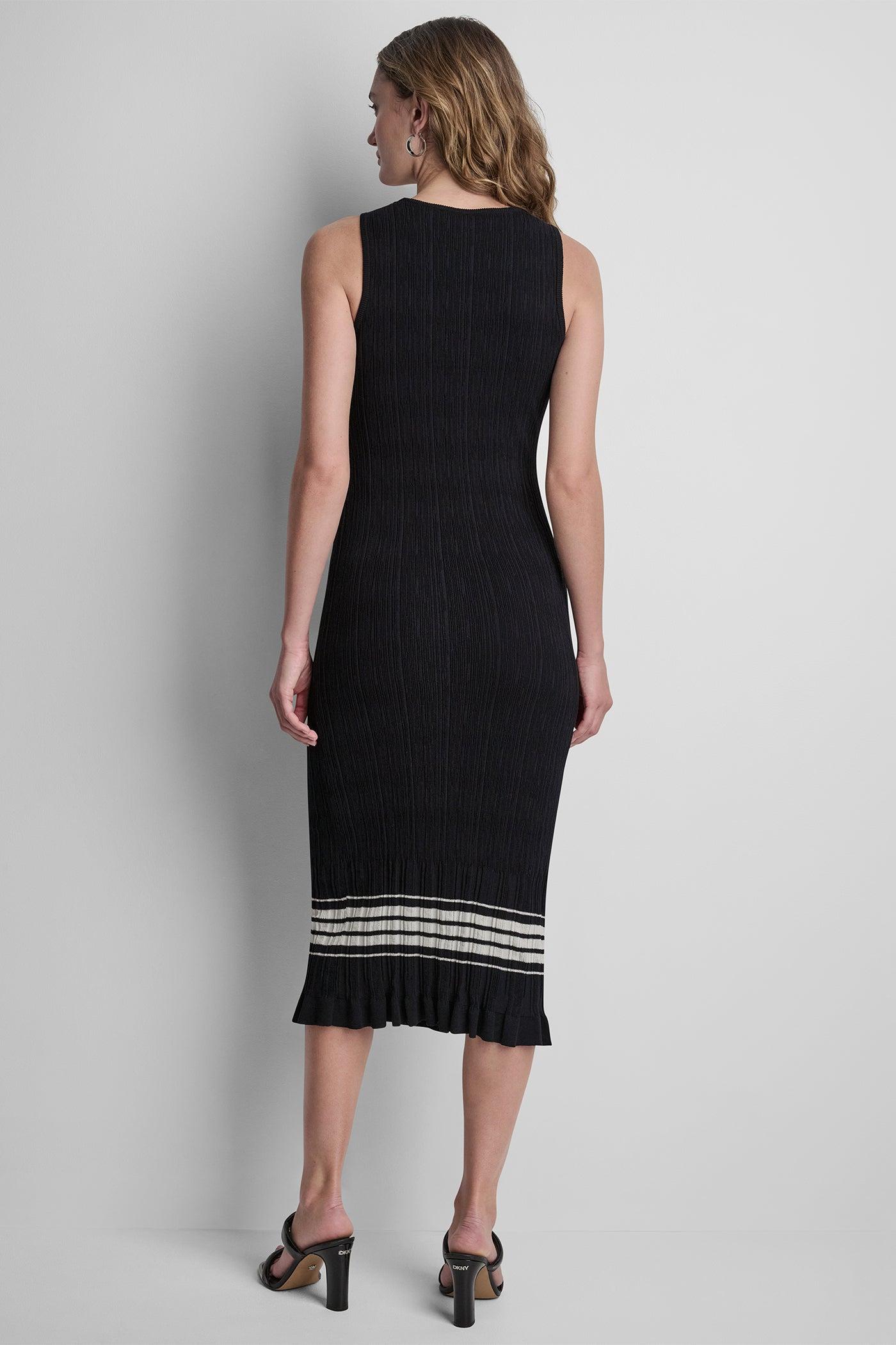 RIBBED COTTON-BLEND STRIPE MIDI SWEATER DRESS Product Image