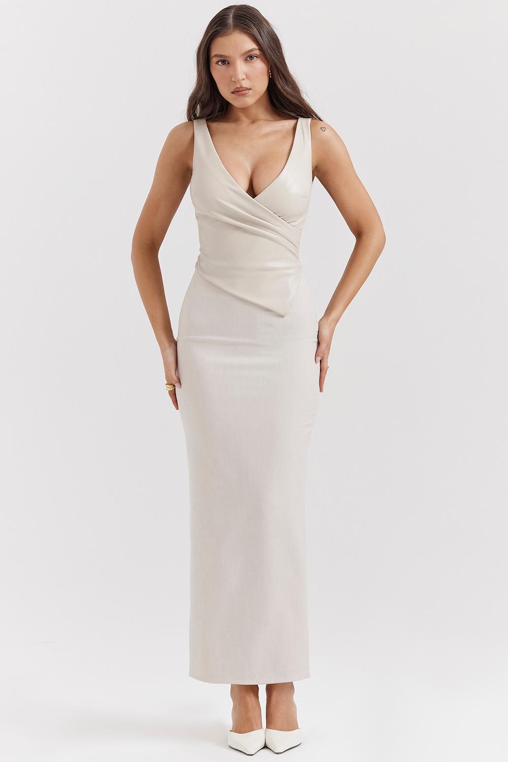 Laria  ecru vegan leather maxi dress Product Image