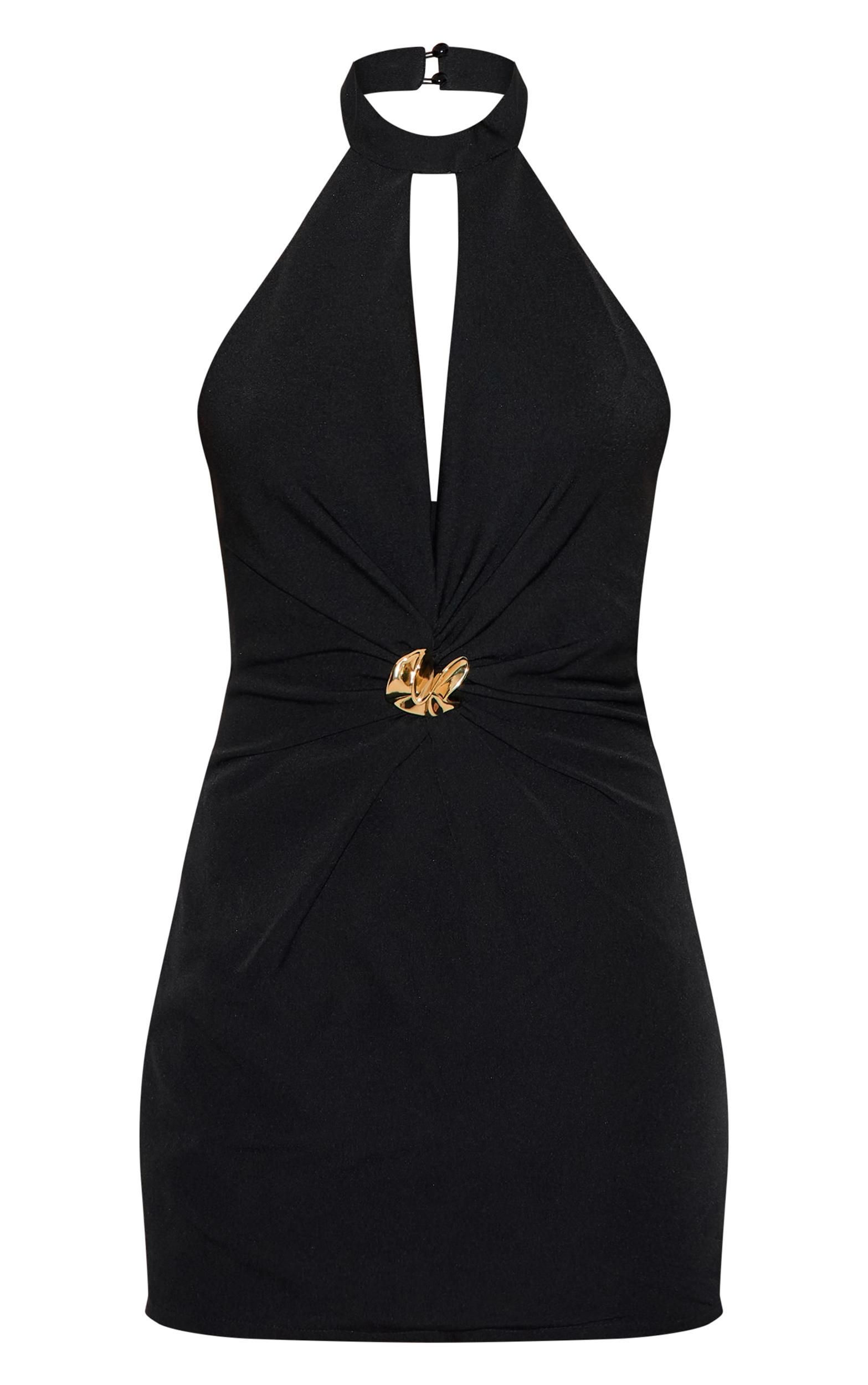 Black Woven Ruched Cut Out Mini Dress Product Image