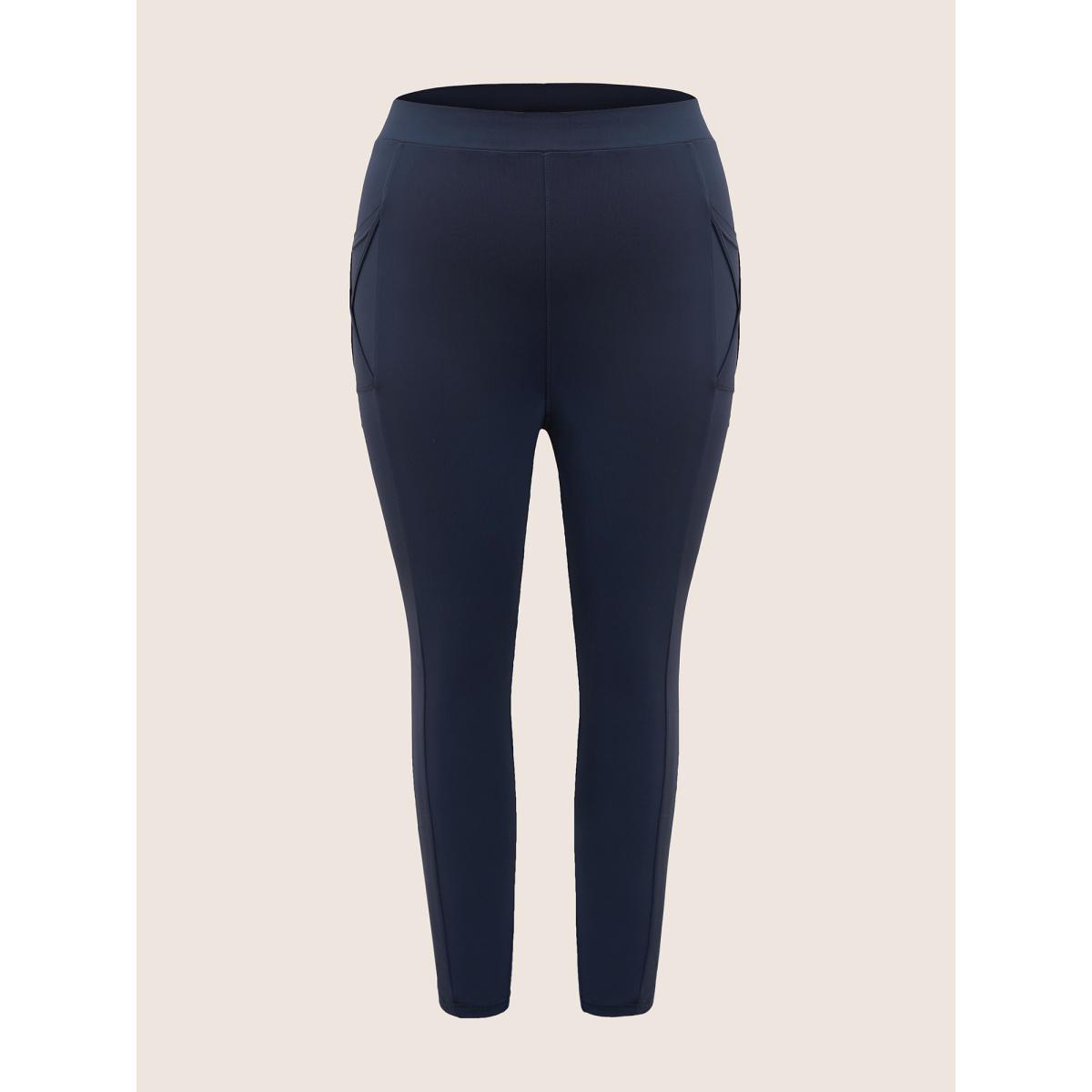 Plus Size Plain Elastic Waist Crisscross Pocket Leggings Women Midnight Casual High stretch Skinny High Rise Everyday Leggings BloomChic 12/L Product Image