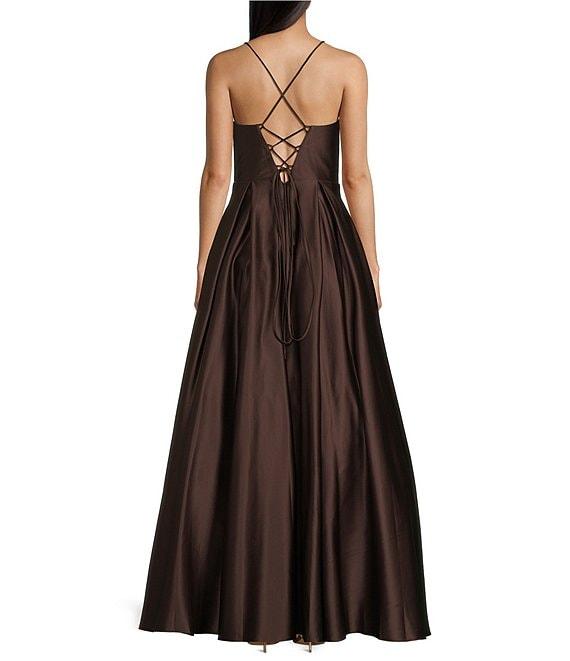 Blondie Nites V-Neck Spaghetti Strap Corset Tie Back Gown Product Image
